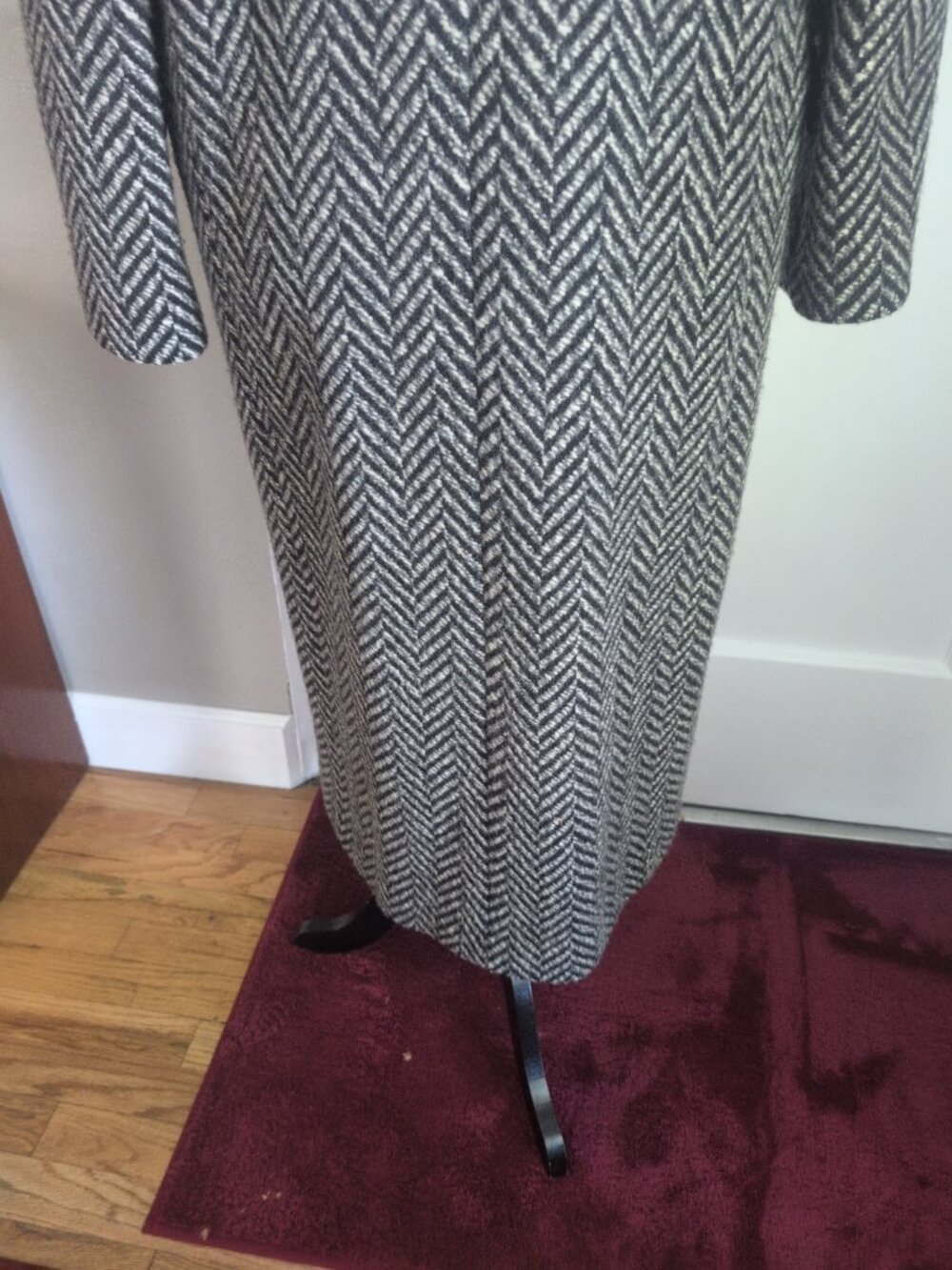 Retro Oversized Double Breasted Chevron Coat 100% Wool Sz 8 - Picture 11 of 13